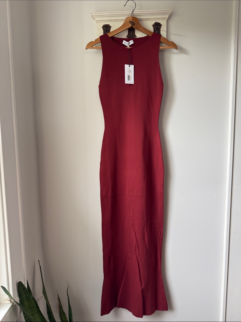 WeWoreWhat Flutter Muscle Tank Maxi Dress in Wine Red Medium Knit rib